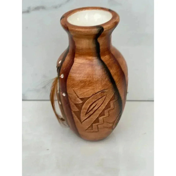 Navajo Hand Painted Dream Catcher Vase Brown Size 6" x 2" - Picture 8 of 10